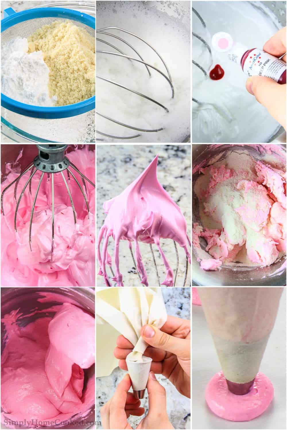 steps to make pink raspberry macarons