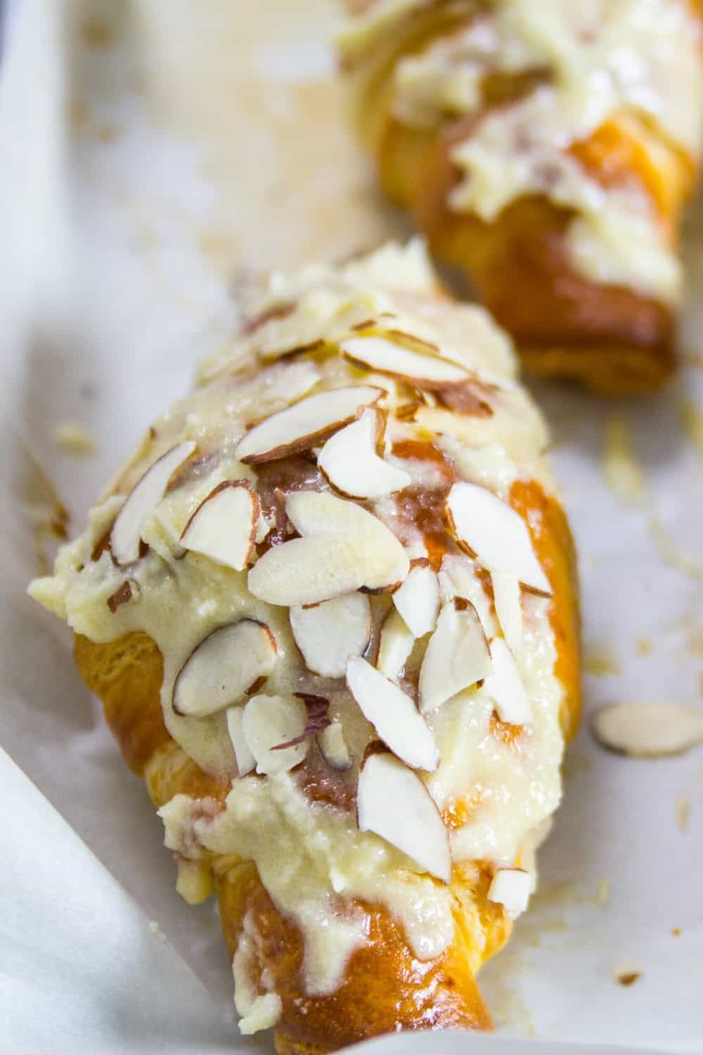 almond paste on baked croissant