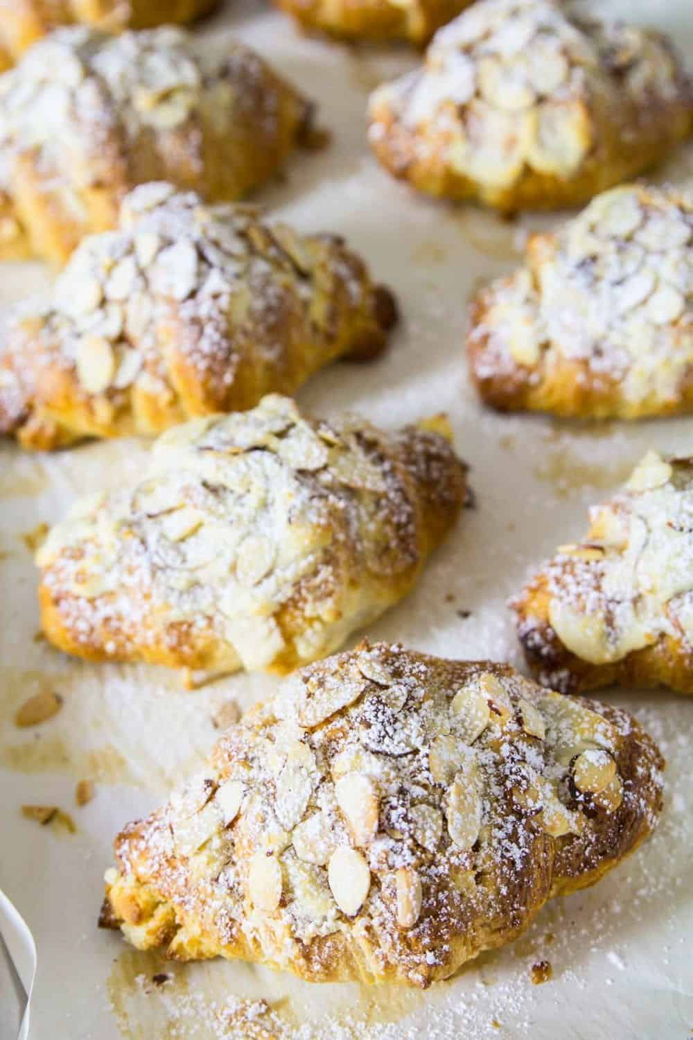 almond paste on baked croissant