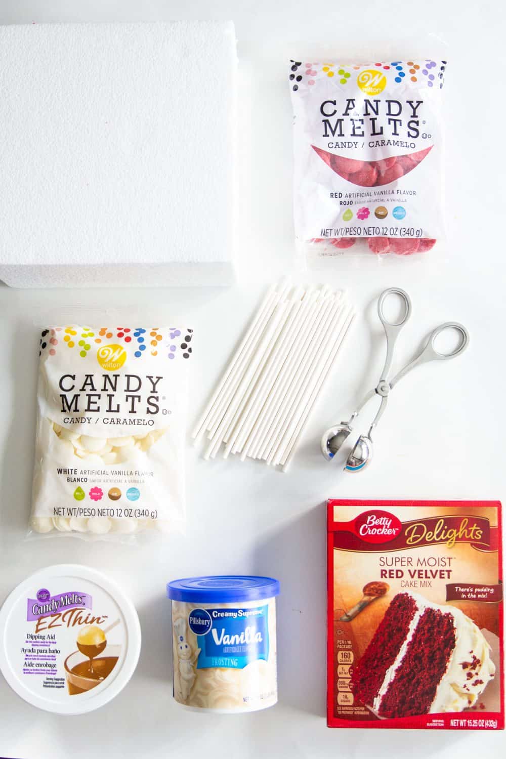 simple and easy ingredients for cake pops with red velvet cake mix