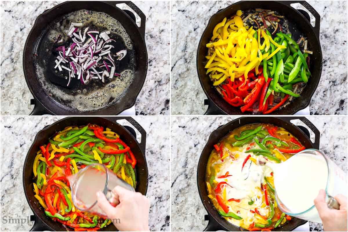 4 image collage on how to make chicken scampi