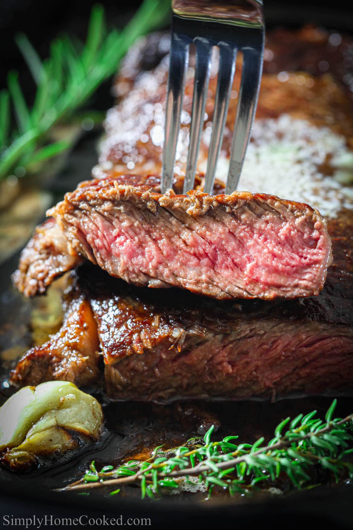 Sliced Cast Iron Ribeye Steak.