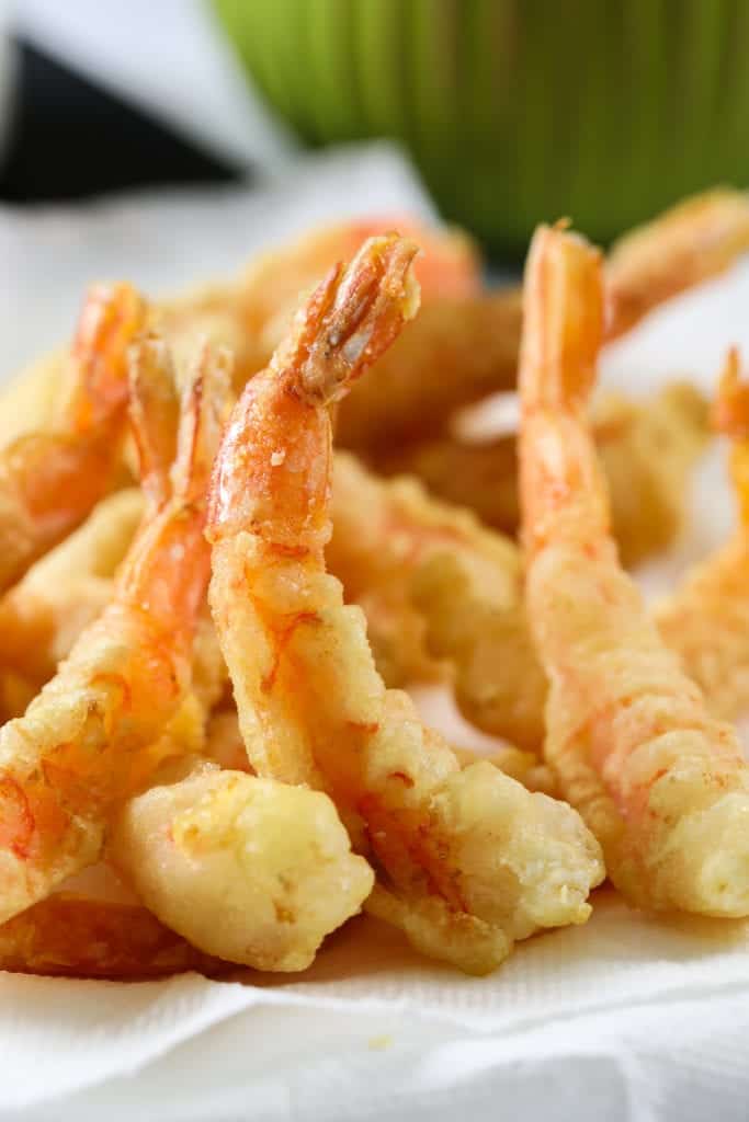 Close up of shrimp tempura in a pile.
