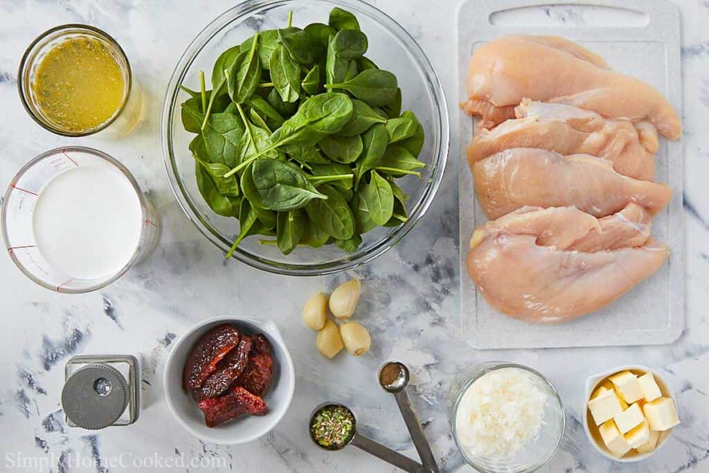 overhead image of tuscan chicken ingredients