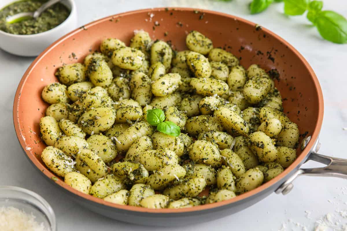 Pan of Pesto Gnocchi.