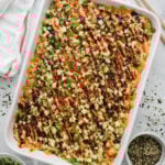 Sushi Bake in a casserole dish.