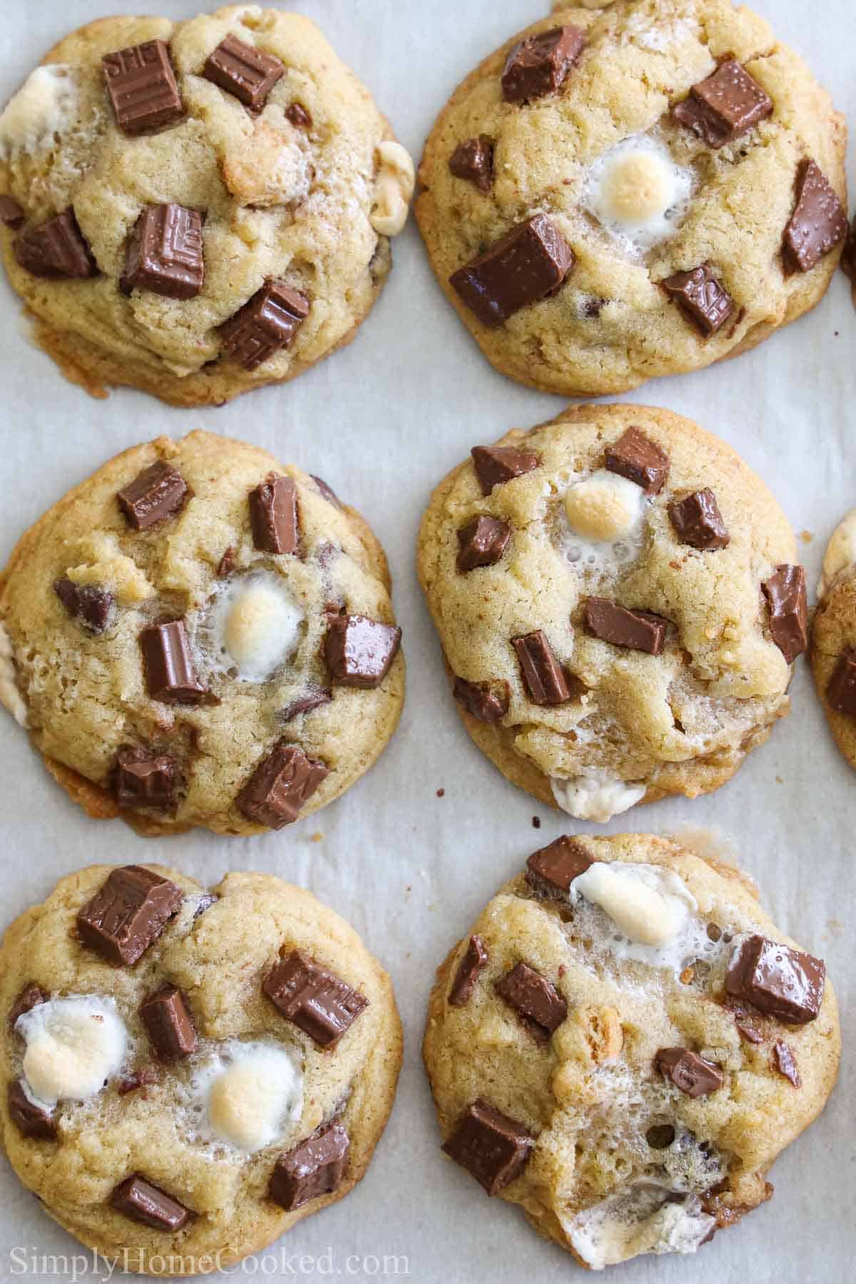 S'mores Cookies lined up on a baking sheet
