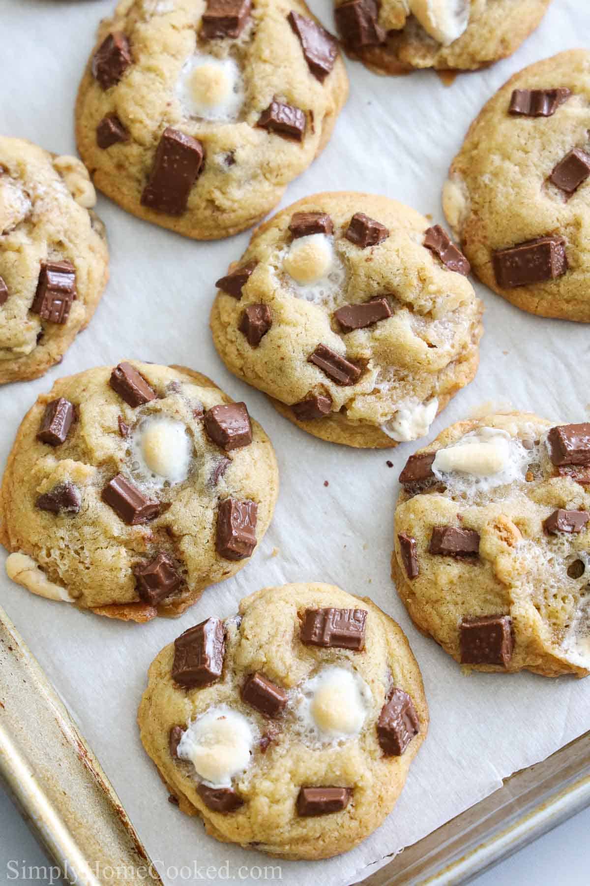S'mores Cookies on a baking sheet