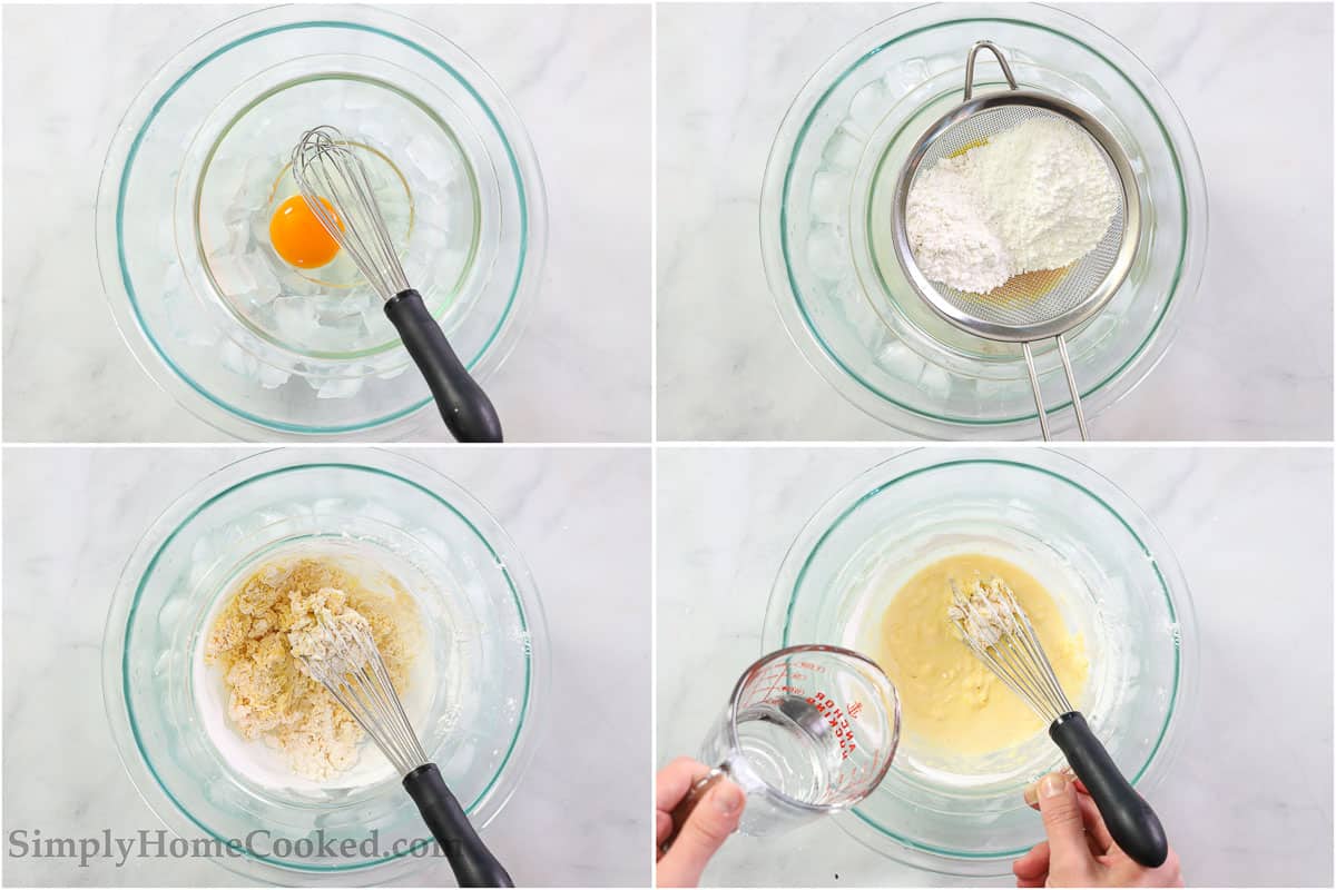 Steps to make Chicken Tempura, including making the tempura batter,