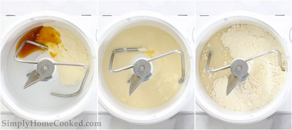 Steps to make Sourdough Bagels, including mixing the starter, salt, and honey with the bread flour in a stand mixer.
