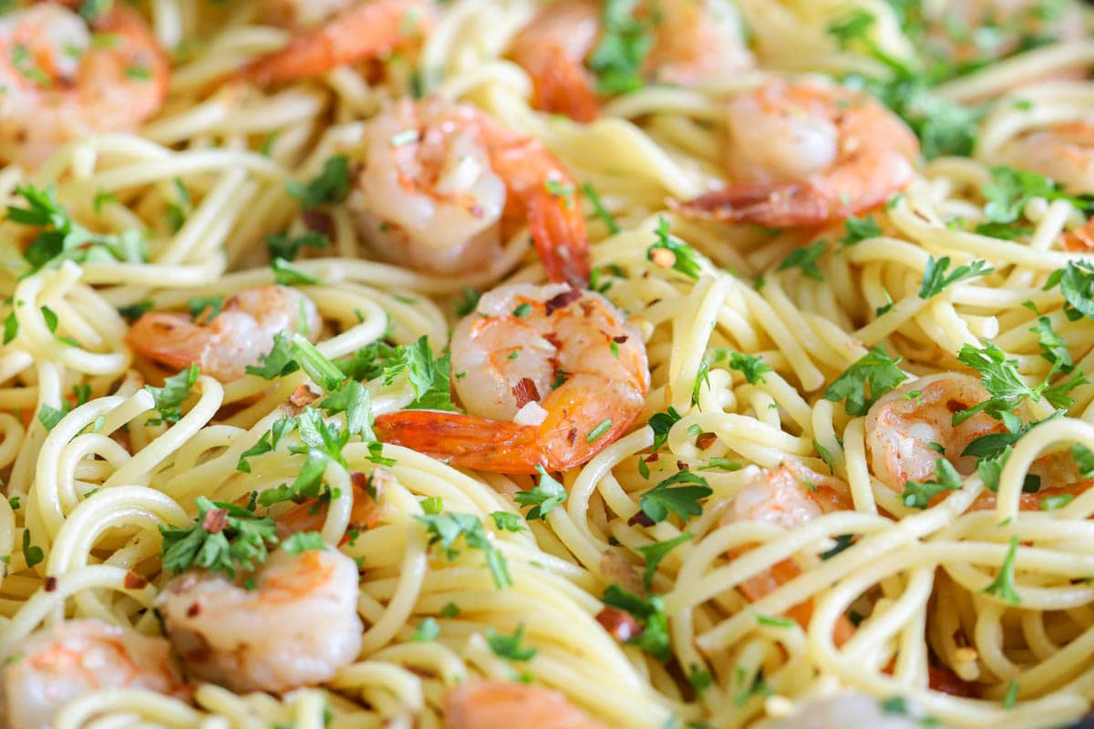 Close up of Shrimp Scampi Pasta