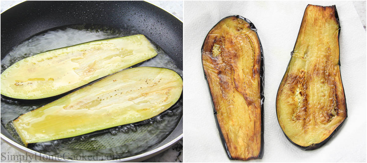 Steps to make Eggplant Appetizers, including frying the eggplant slices.