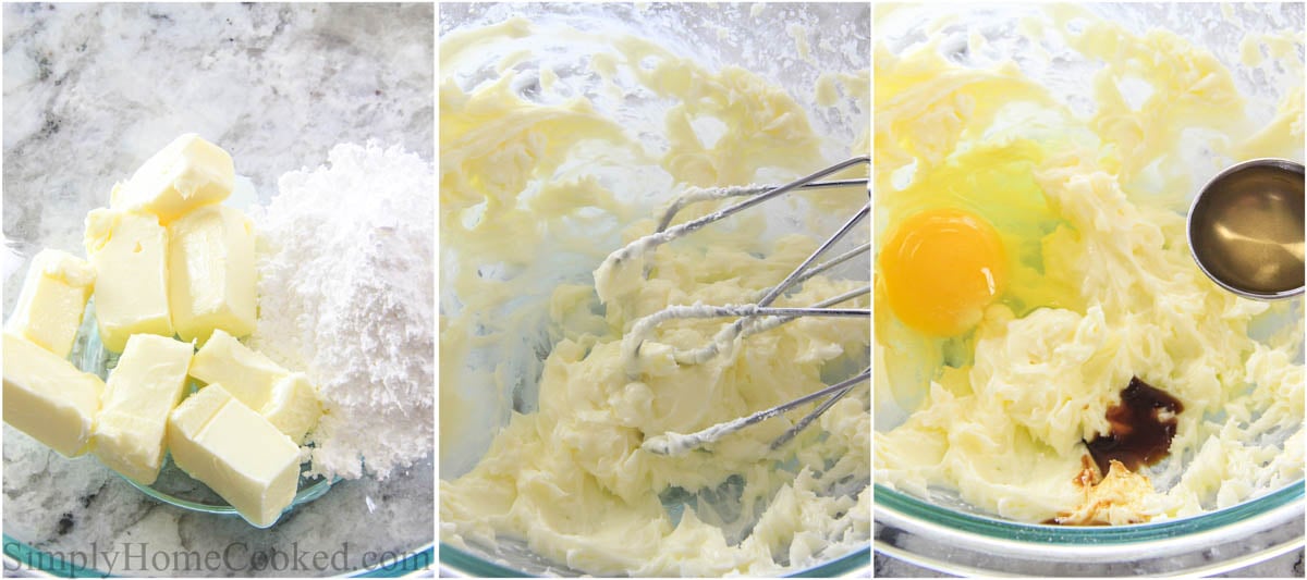 Steps to make Pear Tart, including combining the wet ingredients for the frangipane filling.