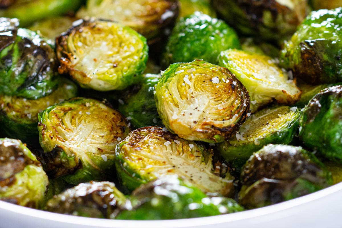 Horizontal image of Air Fryer Brussels Sprouts