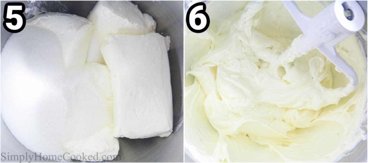 Steps to make Pumpkin Cheesecake, including beating together the cream cheese, sugar, and salt.