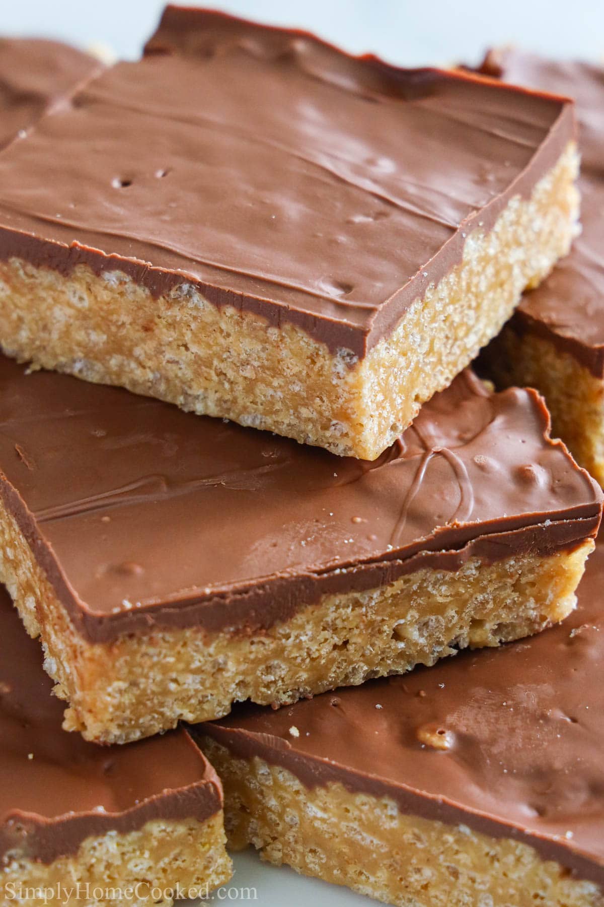 Vertical image of Scotcheroos piled up on top of each other