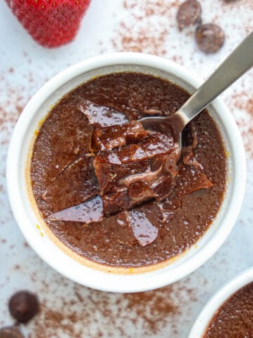 Chocolate Creme Brulee with a spoon dipped into it