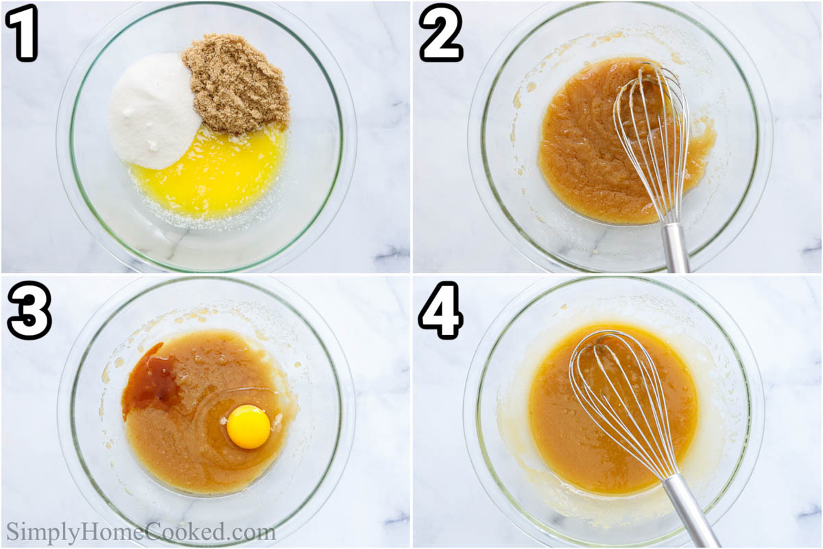 Steps to make Coffee Cookies, including mixing the wet ingredients together in a large bowl with a whisk.