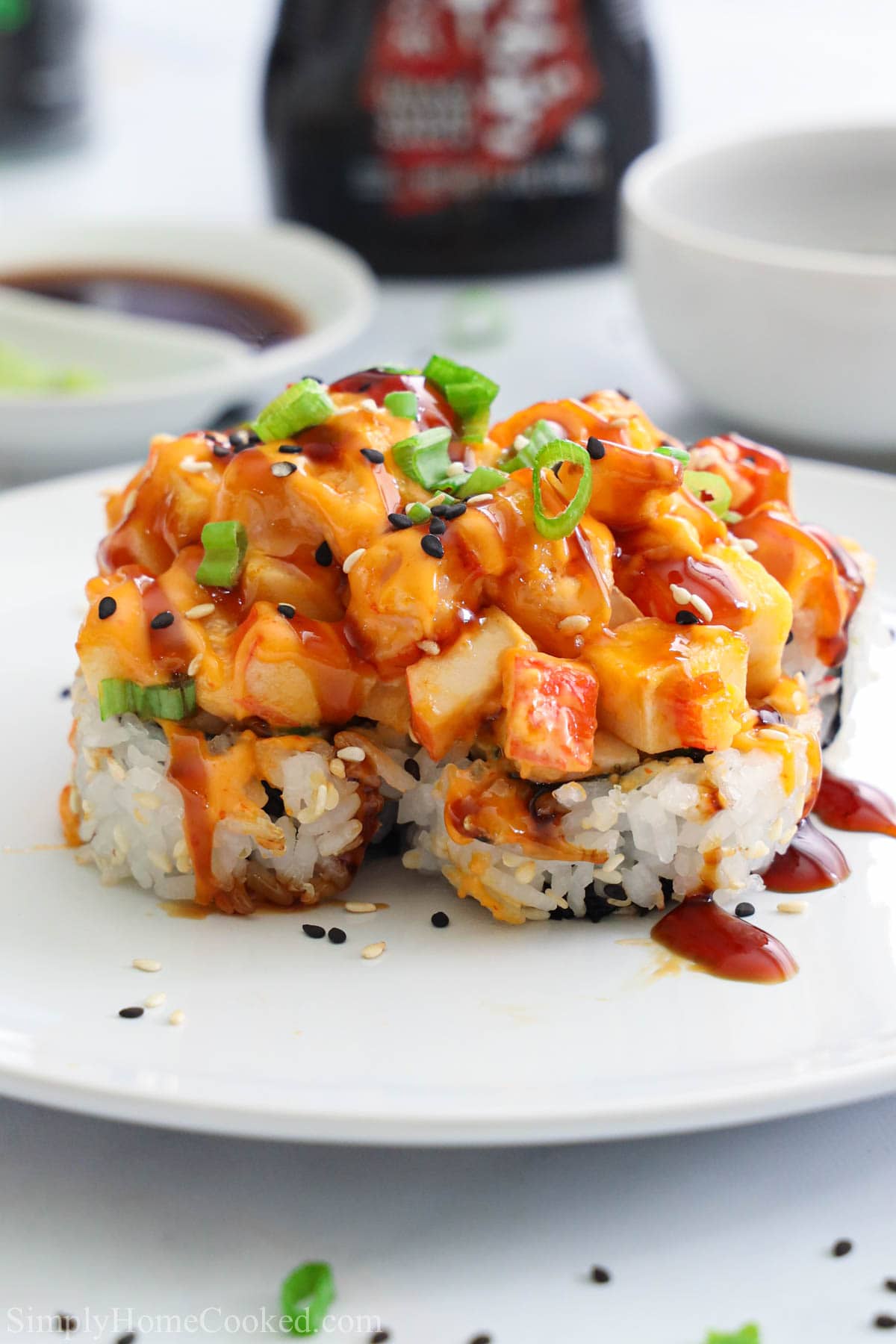 Volcano Roll on a white plate