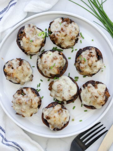 Keto Stuffed Mushrooms on a white plate