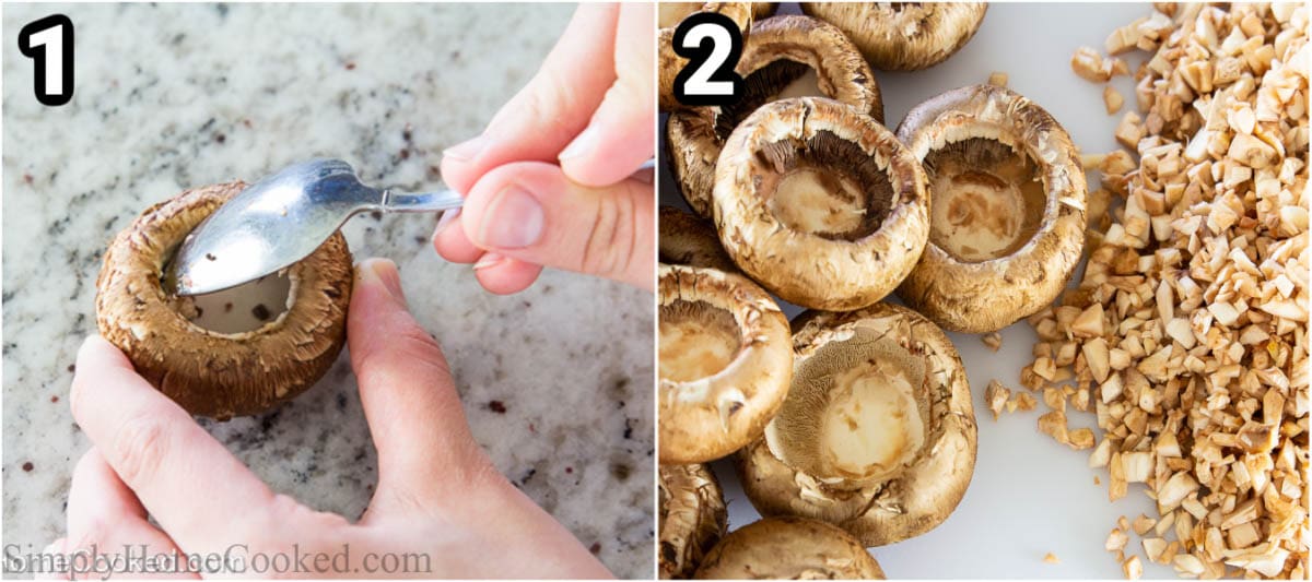 Filled with beef, bacon, and cheese, these Easy Stuffed Mushrooms with Cream Cheese are an ideal appetizer for any event with their creamy rich flavor. #stuffedmushrooms #grilledmushrooms #mushroomrecipe #mushroomappetizer #grilledappetizer Steps to make Keto Stuffed Mushrooms: clean and take out the gills from the mushrooms, then dice the stems.