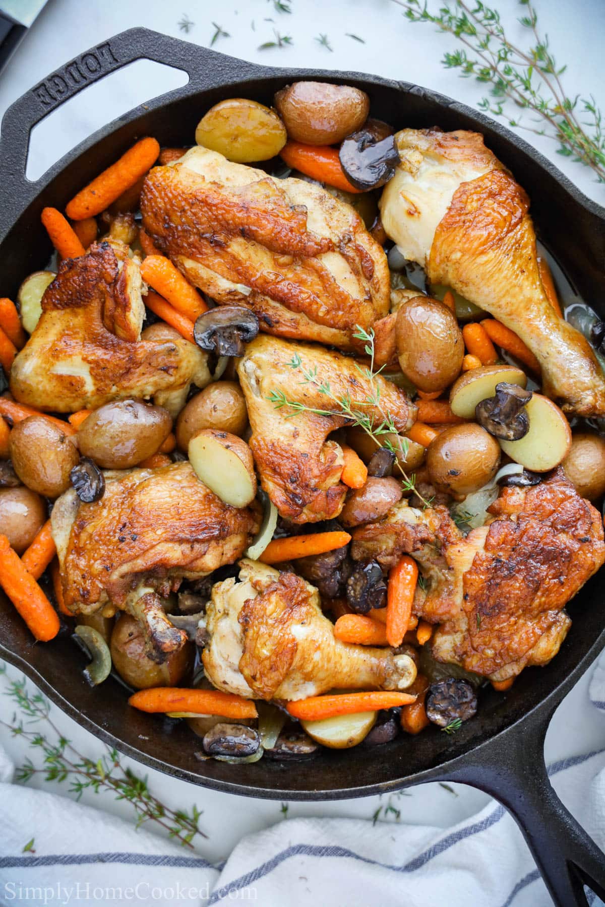 This Cast Iron Chicken Breast and Potatoes recipe is going to become a favorite comfort food meal in your family! Follow this recipe for a delicious meal. #castironchicken #onepanmeal #onepandinner #onepanchicken #onepan #chickendinner One Pan Chicken and Potatoes in a cast iron skillet