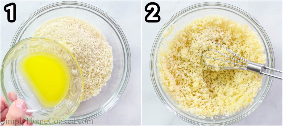 Steps to make Mac and Cheese: making the breadcrumb topping.