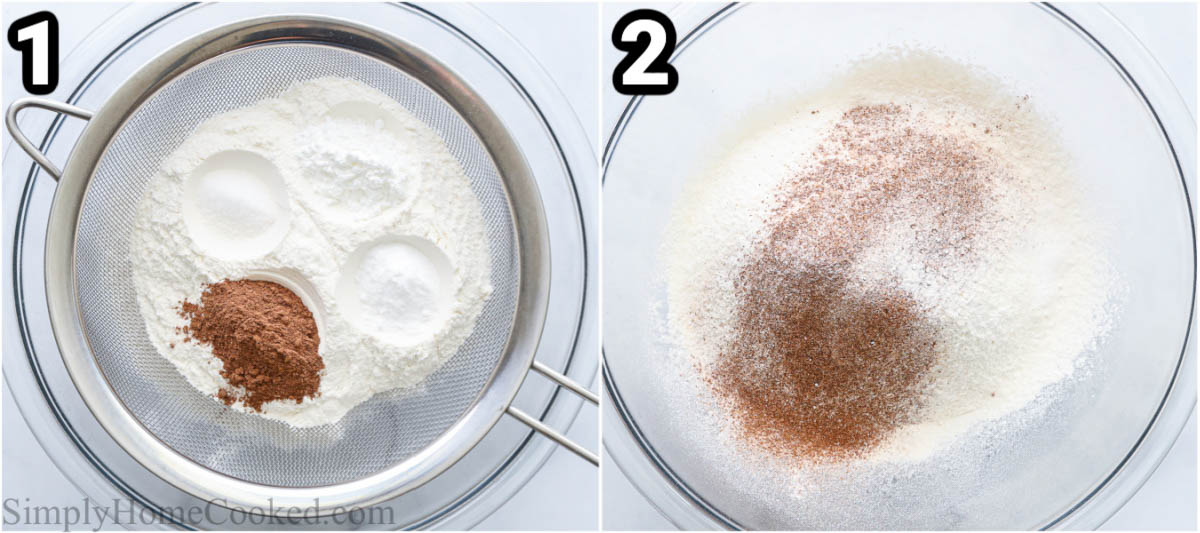 Steps to make Pumpkin Cake: sift the dry ingredients together in a bowl.