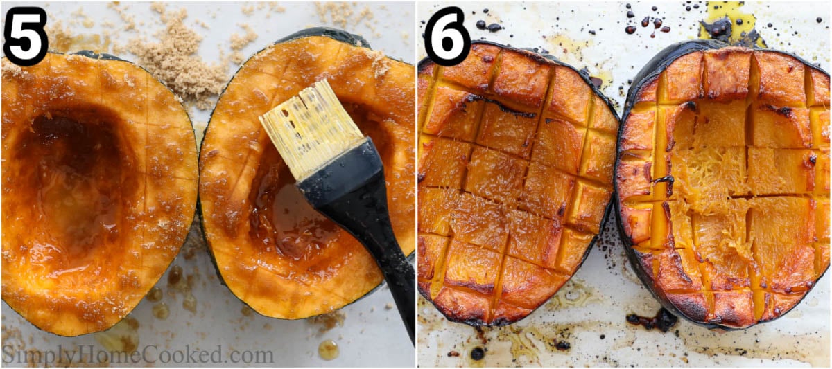 Steps to make Roasted Acorn Squash: brush the butter on with a pastry brush and then roast.