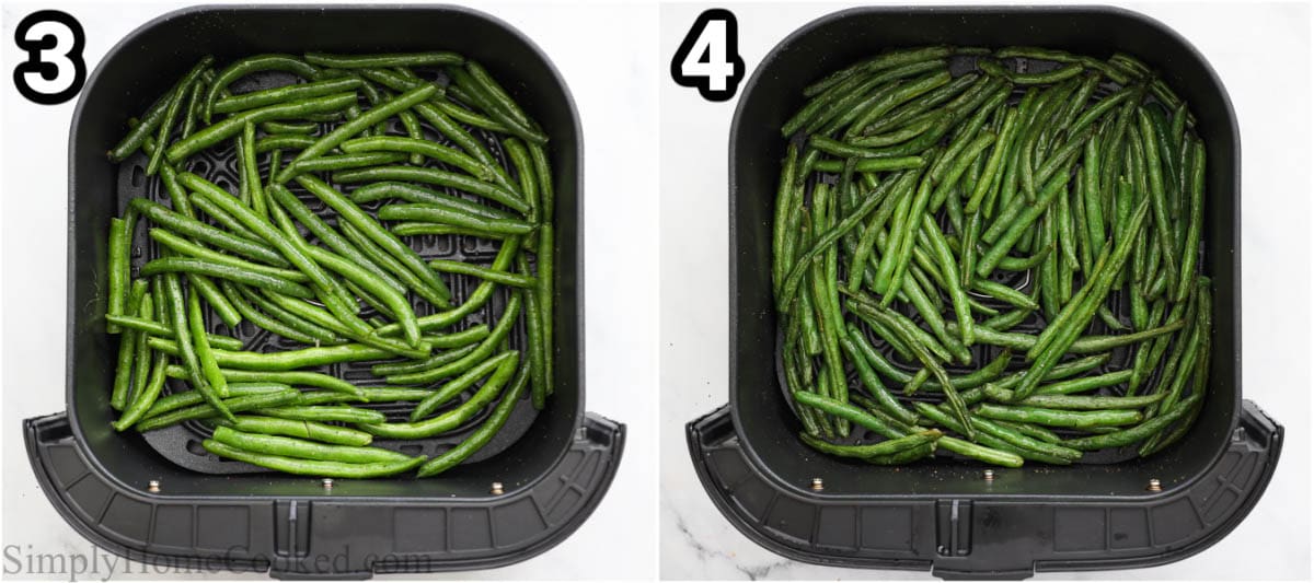 Steps to make Air Fryer Green Beans: air fry the green beans in a basket air fryer.
