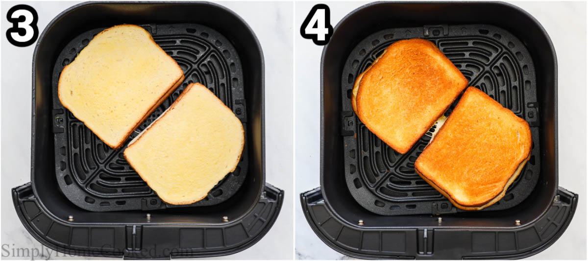 Steps to make Air Fryer Grilled Cheese: place them in the air fryer and cook until golden brown.