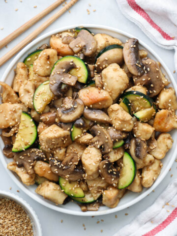 Panda Express Mushroom Chicken in a bowl.