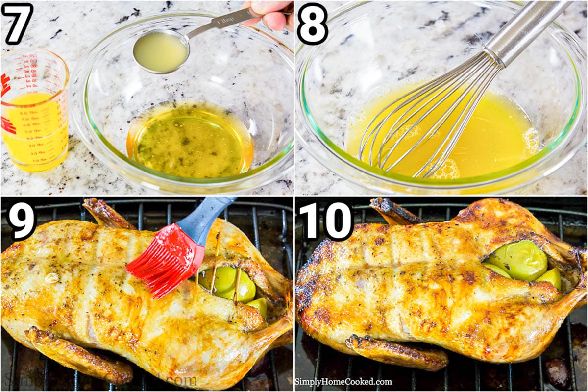 Steps to make Roast Duck recipe: mix the glaze with a whisk then brush it on the duck with a pastry brush.