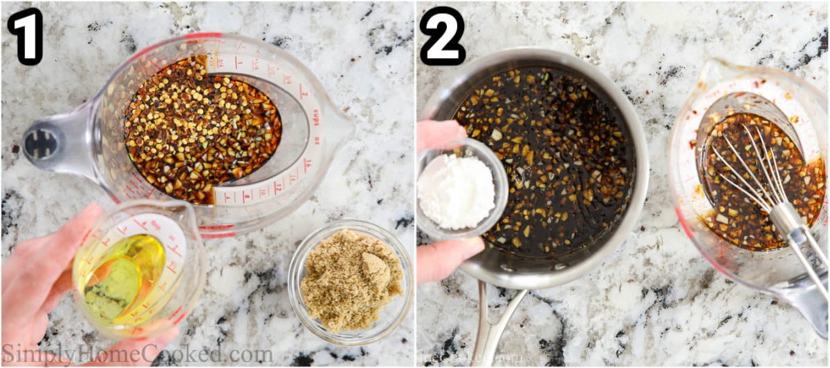 If you're looking for an easy and delicious steak recipe, these Juicy Air Fryer Steak Bites are amazing. Marinated and then cooked, they are finally topped with an Asian-inspired sauce. #asianinspiredsteak #Umamisteakbites #airfryersteakdinner #airfryermeal Steps to make Air Fryer Steak Tips: make the marinade and thicken the sauce with cornstarch.