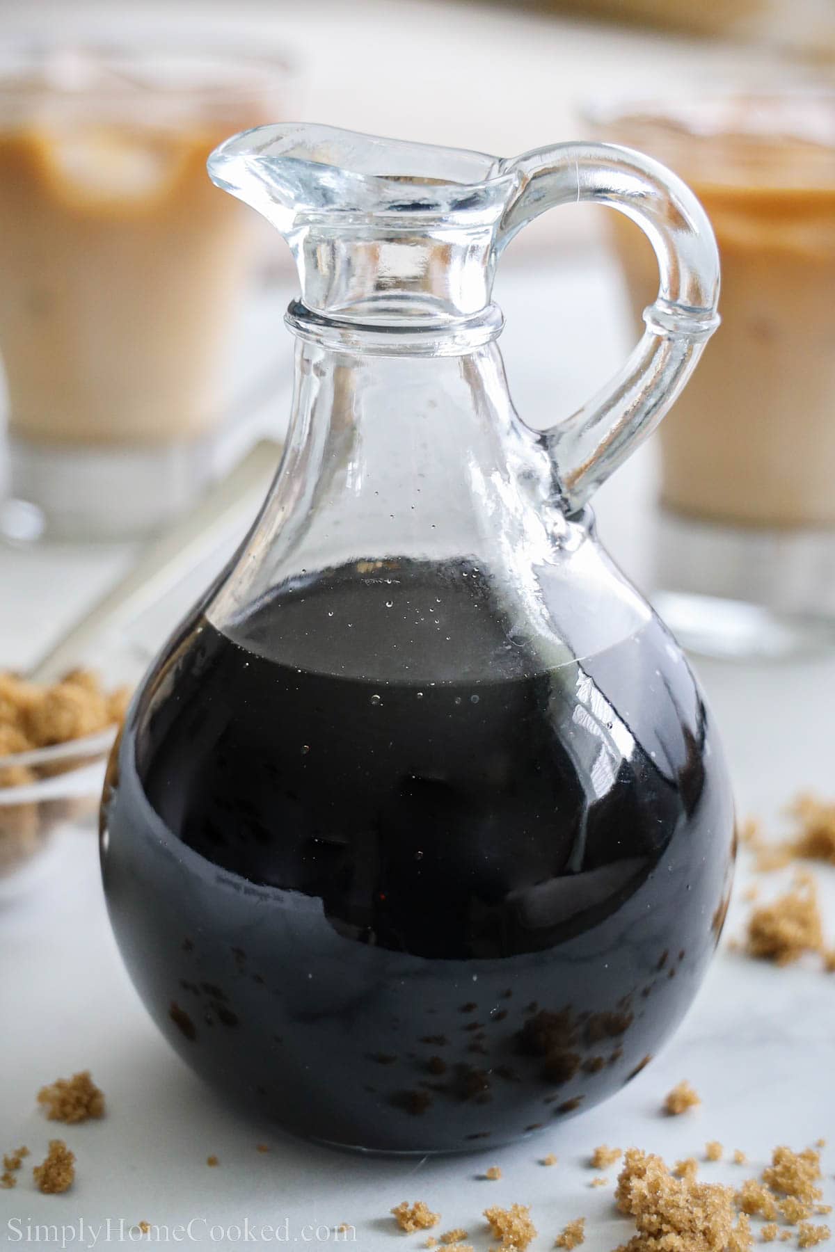 Brown Sugar Syrup in a cruet.