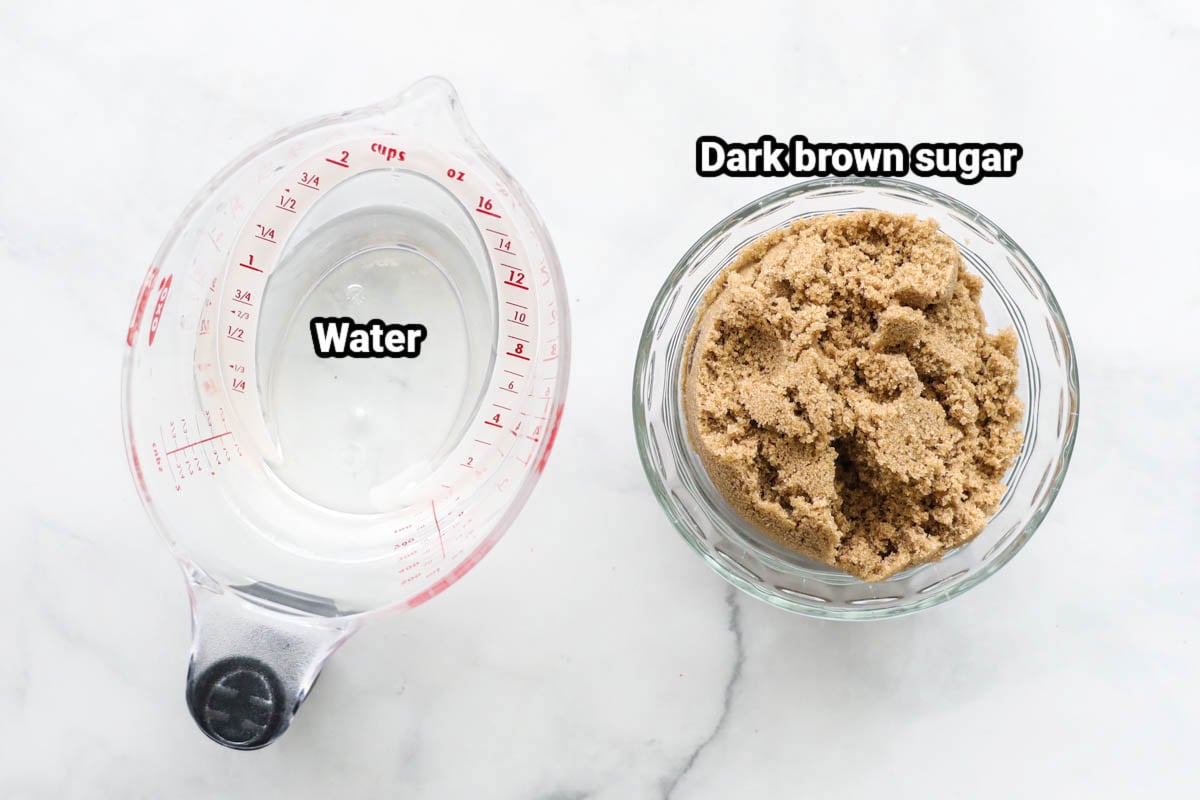 Ingredients for Brown Sugar Syrup: dark brown sugar and water.