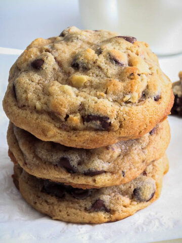 A stack of Chocolate Chip Walnut Cookies.