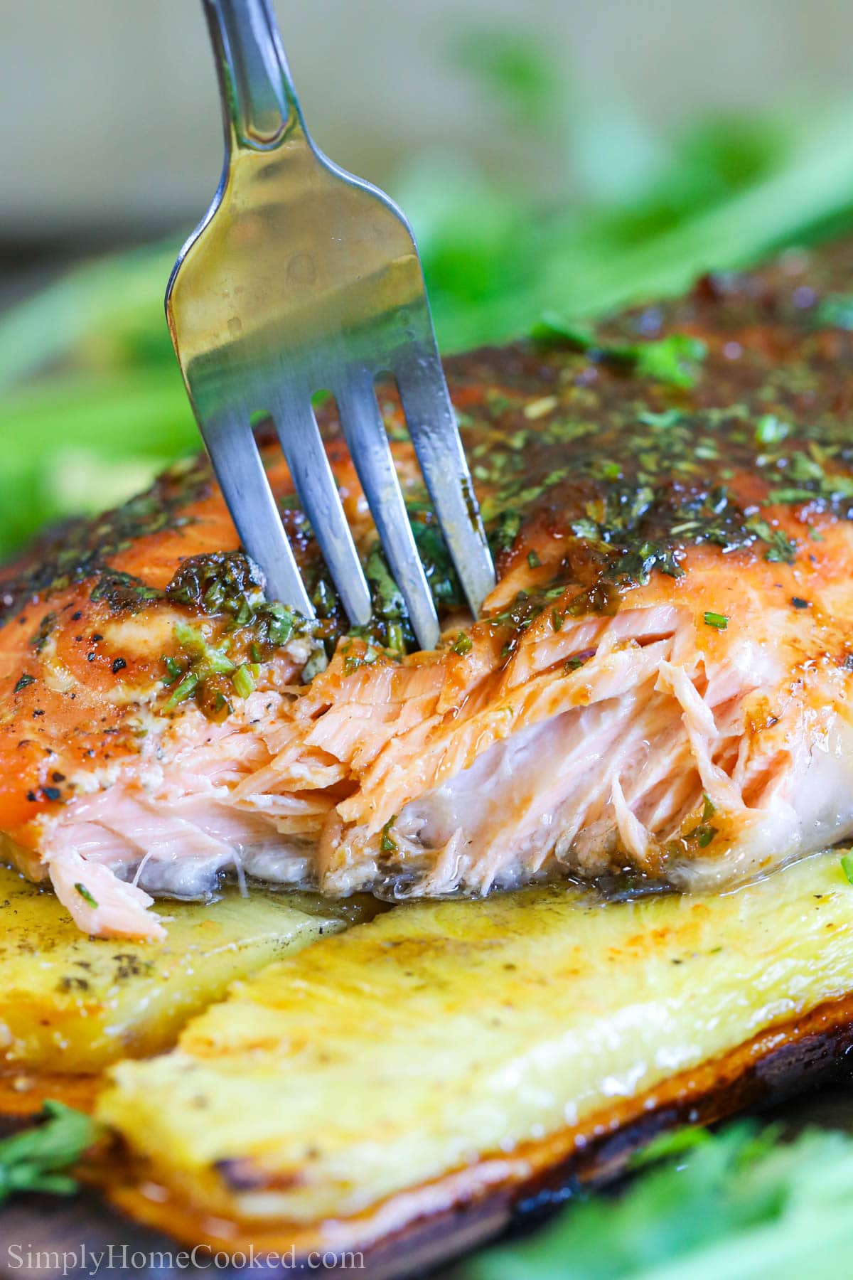 Fork in a Grilled Honey Soy Salmon.