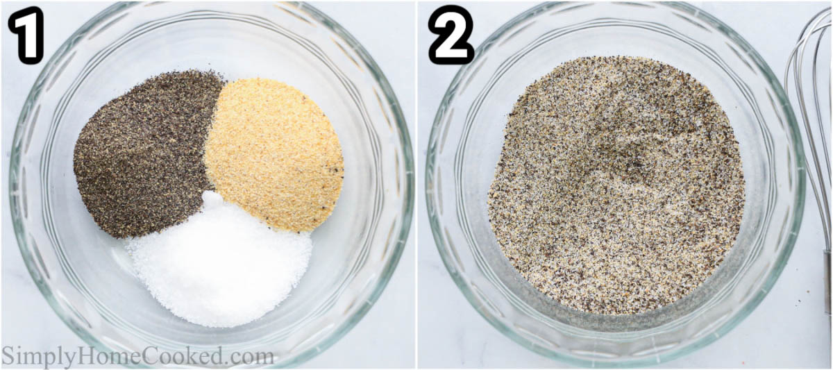 Steps to make Smoked Tri Tip: combine the seasonings of salt, pepper, and garlic powder.