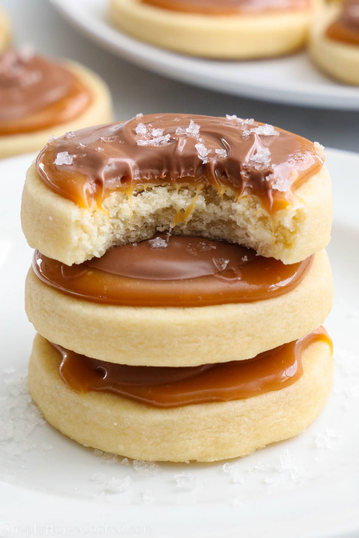 Stack of Twix Cookies, the top one missing a bite.