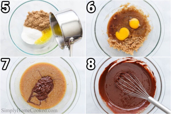 Steps to make Brownie Cookies: cream the butter and sugar and brown sugar, then add the eggs and vanilla, and finally the melted chocolate, stirring well.