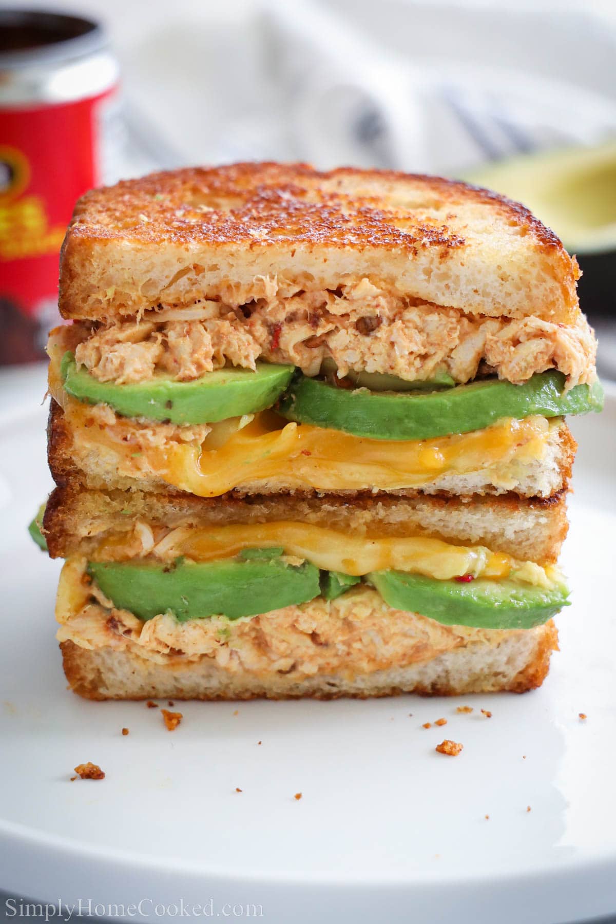 Chipotle Chicken Avocado Melt stacked on top of each other.