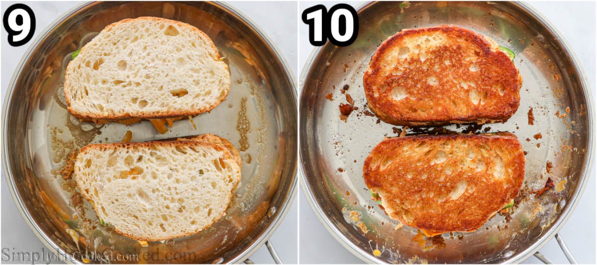 Steps to make Chipotle Chicken Avocado Melt: grill the melt on a skillet until golden brown. 