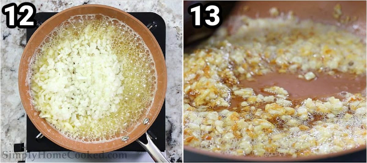Steps to make Potato Pierogi:  caramelize the onions with butter until golden brown.