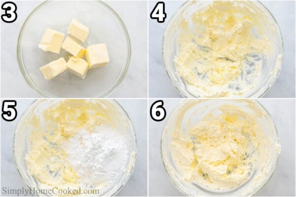 Steps to make Strawberry Butter: whip the butter, then add the powdered sugar and mix.