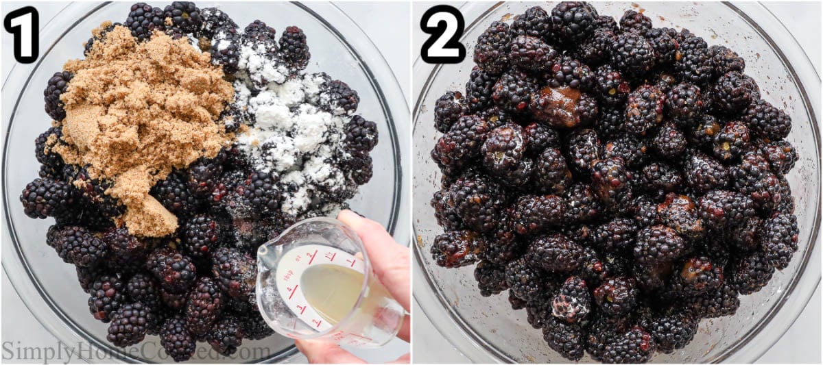 Steps to make Blackberry Cobbler: combine the cornstarch, blackberries, brown sugar, and lemon juice.
