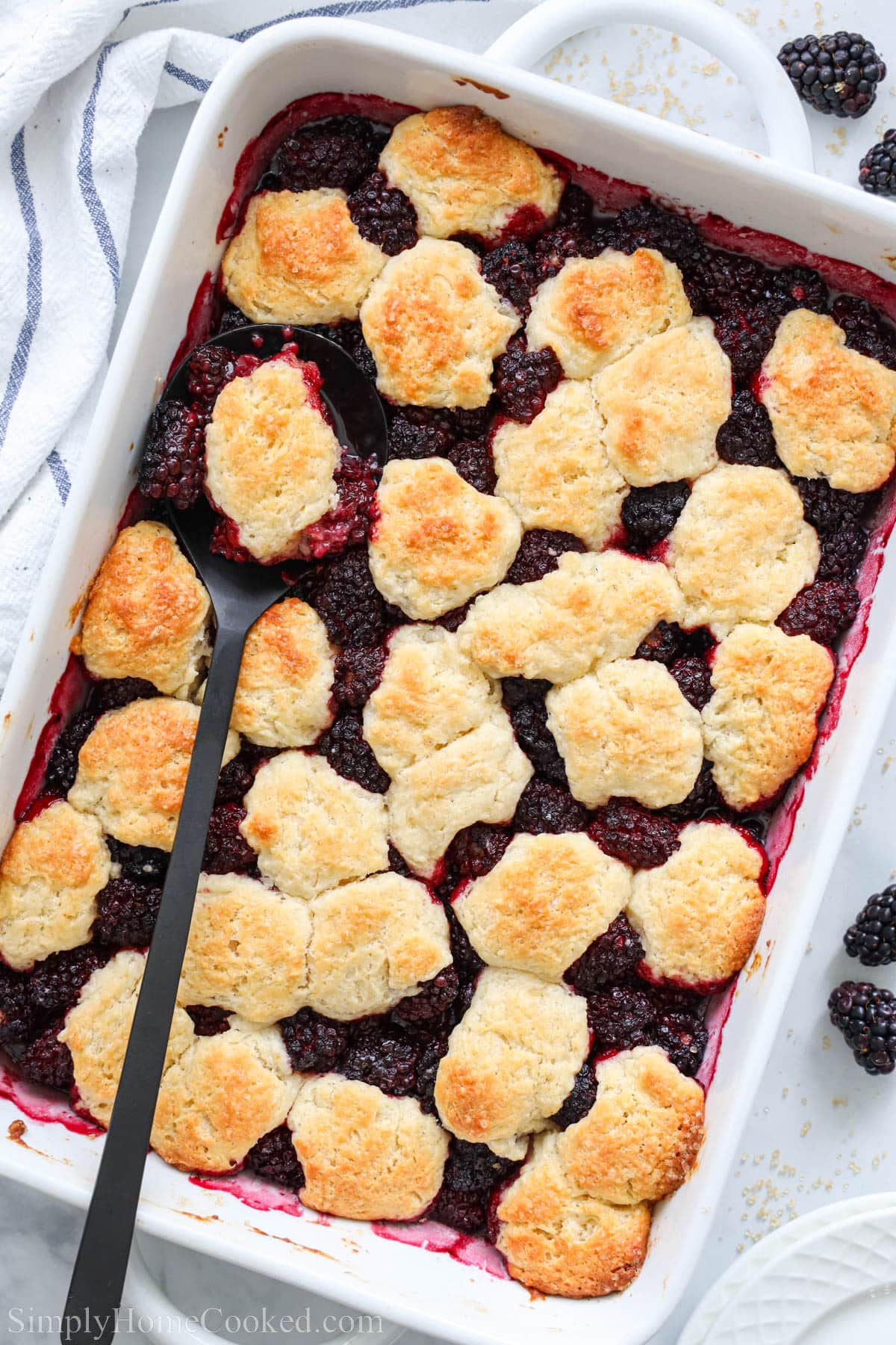 Blackberry Cobbler in a baking dish.