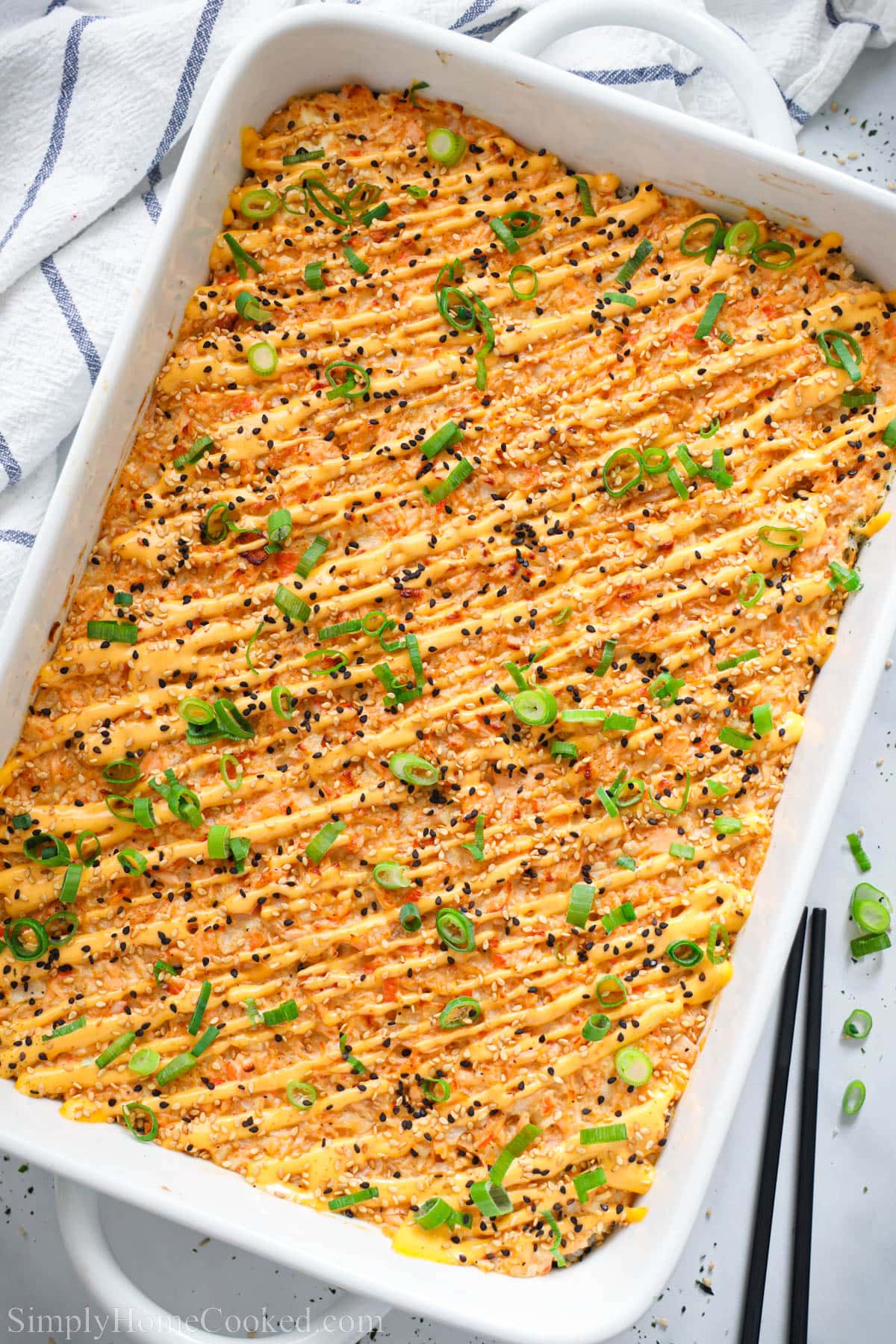 Overhead view of Salmon Sushi Bake.