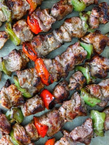 Grilled Shashlik on skewers.