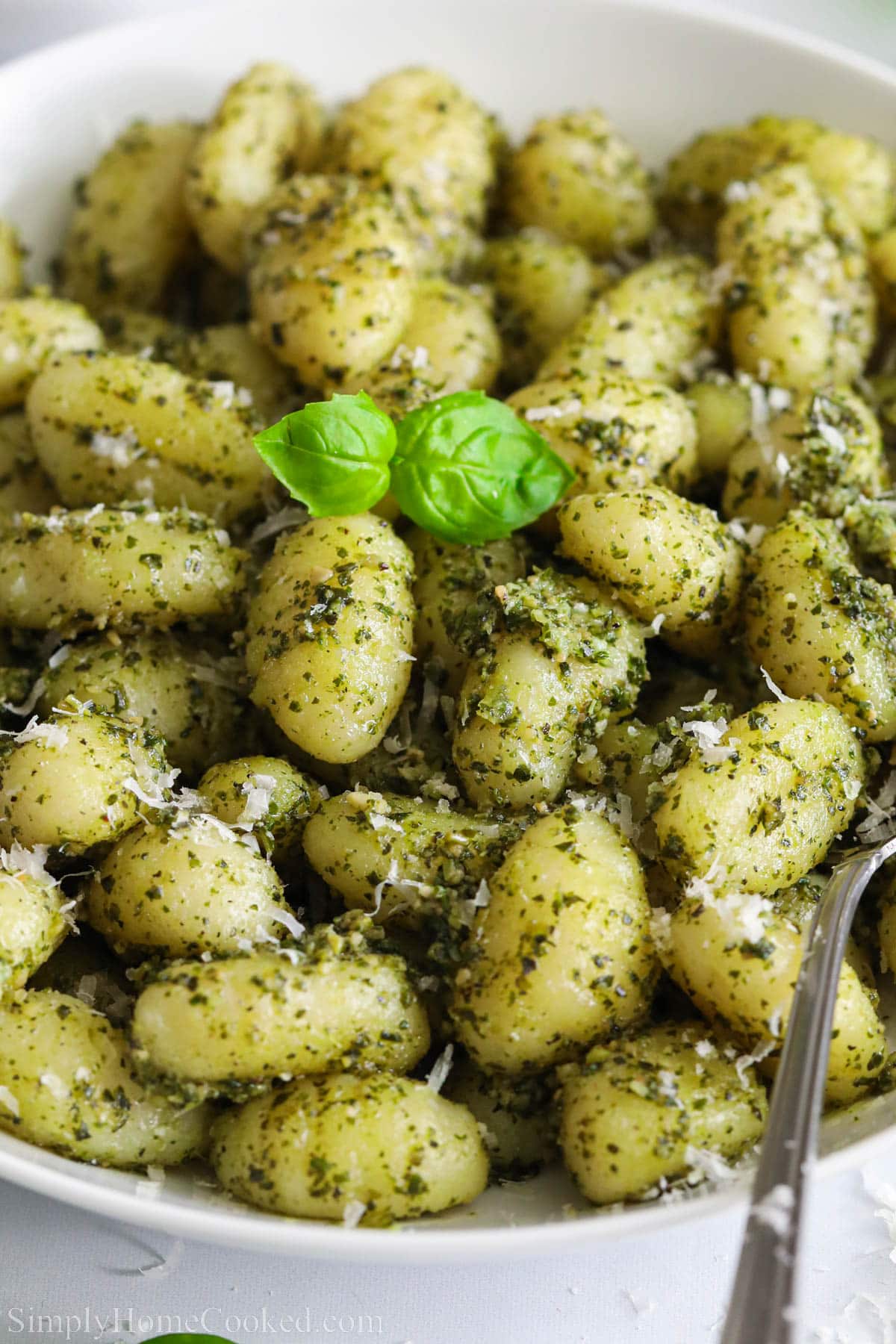 Close up of Pesto Gnocchi.